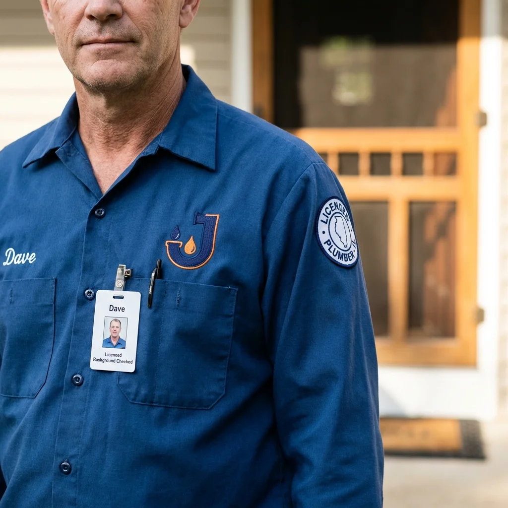 Licensed plumber showing ID badge in Thomaston, GA