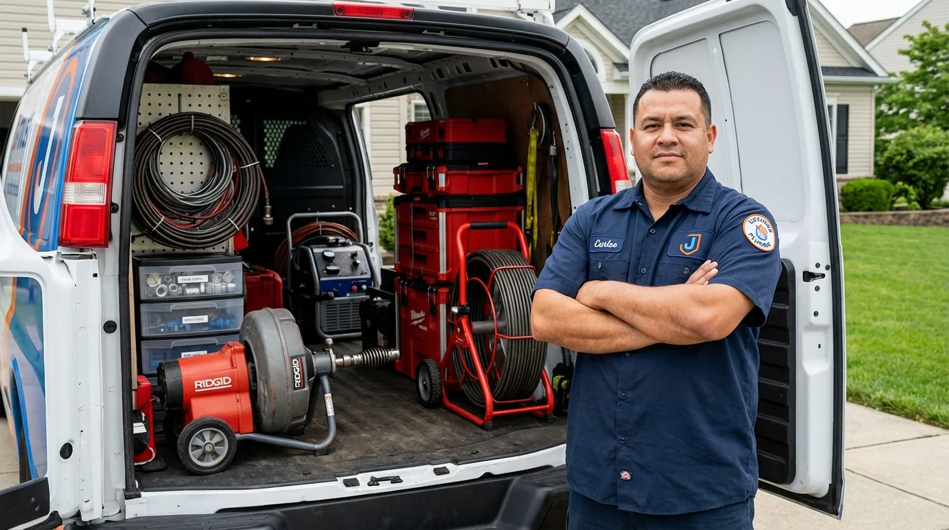 Professional drain cleaning equipment and Johns Plumbing LLC plumber in Thomaston
