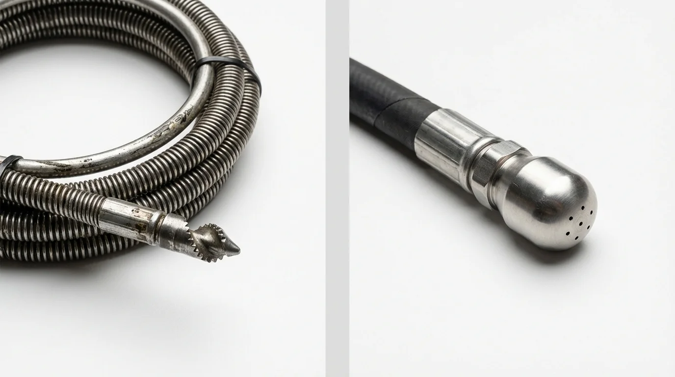 Drain snake cable and hydro jetting nozzle used for drain cleaning in Thomaston, GA