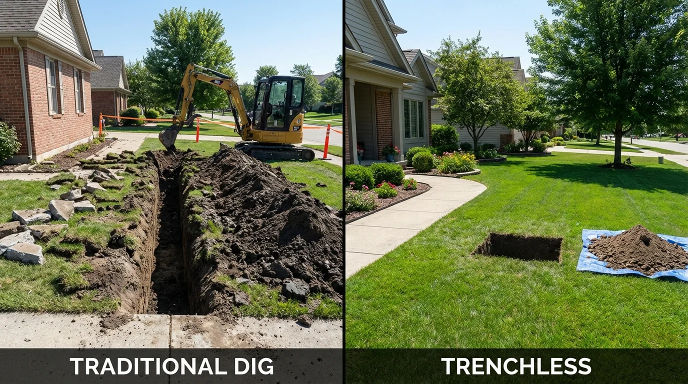 Trenchless sewer repair with minimal yard damage versus traditional excavation in Thomaston, GA